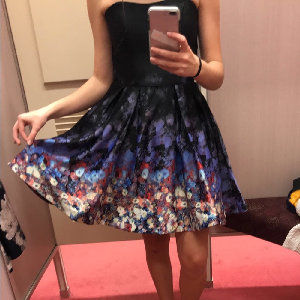 NWT black and floral Strapless dress